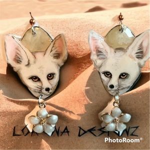 Fennec Fox handpainted earrings on watercolor paper resined for durability OOAK